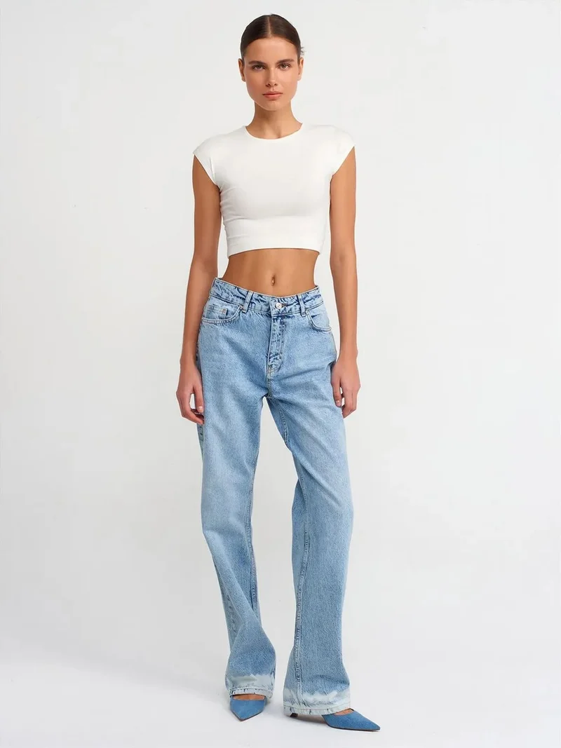 Dilvin DILVIN High-Waist Straight-Leg Cotton Denim Jeans