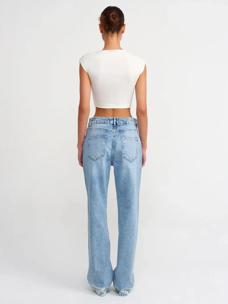 Dilvin DILVIN High-Waist Straight-Leg Cotton Denim Jeans