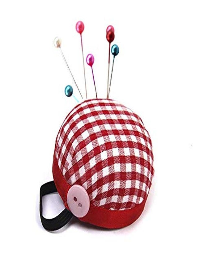 لاسوم وسائد دبابيس الخياطة القابلة للارتداء على المعصم من LASSUM ذات الشبكات المربعة الحمراء لحامل دبابيس الخياطة والتبطين - Image 1