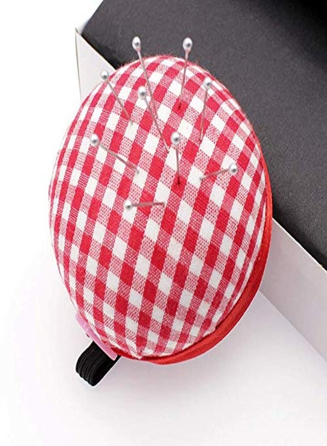 لاسوم وسائد دبابيس الخياطة القابلة للارتداء على المعصم من LASSUM ذات الشبكات المربعة الحمراء لحامل دبابيس الخياطة والتبطين - Image 3