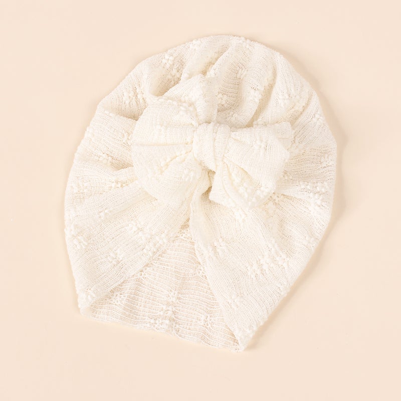 Generic New Soft Elastic Baby Tutu Hat with Double Bow #8 creamy-white