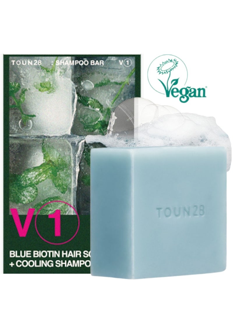 TOUN28 Cooling Shampoo Bar for Hair Growth & Scalp Strength with Caffeine, Menthol & Peppermint, Silicone-Free, Certified Vegan, Zero Waste, For Women & Men, Made in Korea, 100g - Image 1