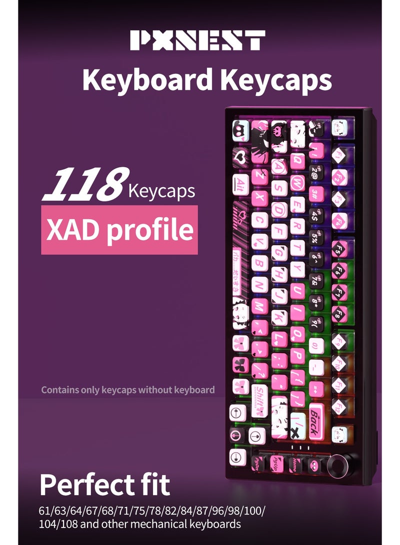 Pxnest 118 Keys Translucent PBT Keycaps Set, XDA Profile Five-Sided Dye Sublimation, Side Light Transmission, Compatible with Mechanical Keyboards - Image 2