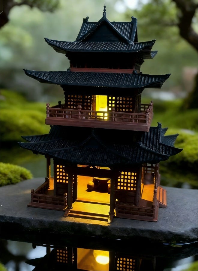 زينة جناح مصغرة على شكل مبنى صيني عتيق لتزيين الحدائق الخارجية وديكورات البونساي وإكسسوارات المناظر الطبيعية الصغيرة - Image 2