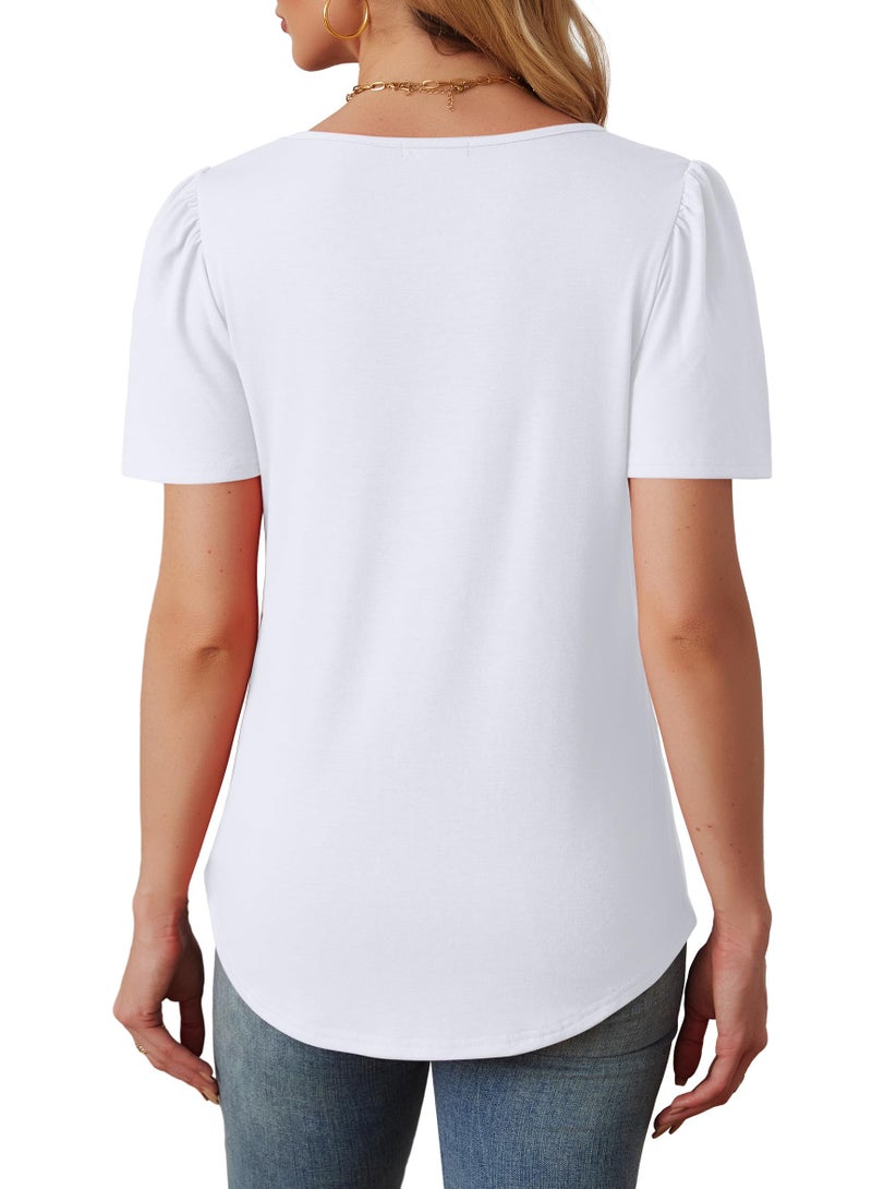 OFEEFAN Womens Tops Short Sleeve T Shirts Dressy Casual Blouses Beach Vacation Clothes Spring Summer White Shirts Plus Size Women's Clothing XL - Image 5