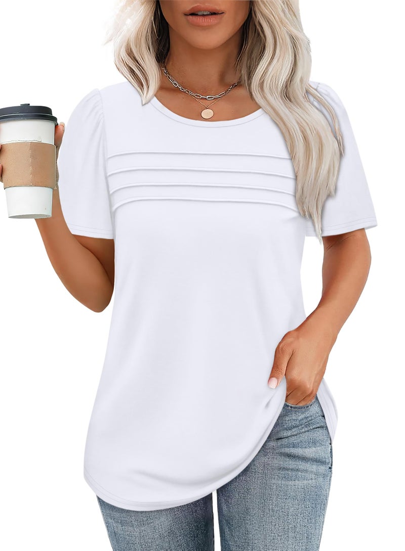OFEEFAN Womens Tops Short Sleeve T Shirts Dressy Casual Blouses Beach Vacation Clothes Spring Summer White Shirts Plus Size Women's Clothing XL - Image 2
