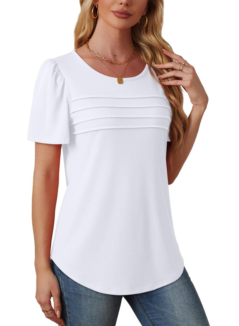 OFEEFAN Womens Tops Short Sleeve T Shirts Dressy Casual Blouses Beach Vacation Clothes Spring Summer White Shirts Plus Size Women's Clothing XL - Image 4