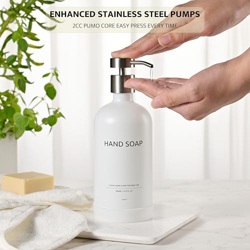 Janxin Glass Kitchen Soap Dispenser Set with Ceramic Tray,16.9 floz Hand and Dish Soap Dispenser for Kitchen and Bathroom Decor,White and Silver Kitchen Accessories(White Bottles + Silver Pumps) - Image 3
