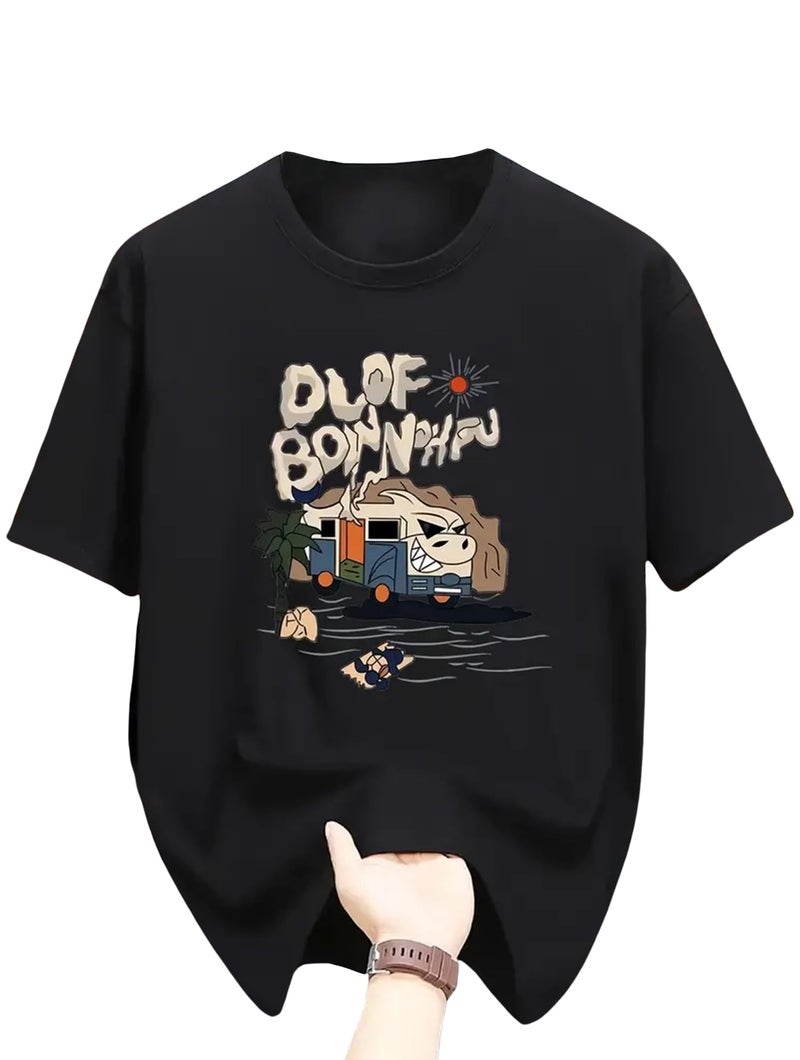 Lymio Mens Clothing Cotton Regular Fit Cartoon Printed T Shirt Black (T-47-Black-M) - Image 4
