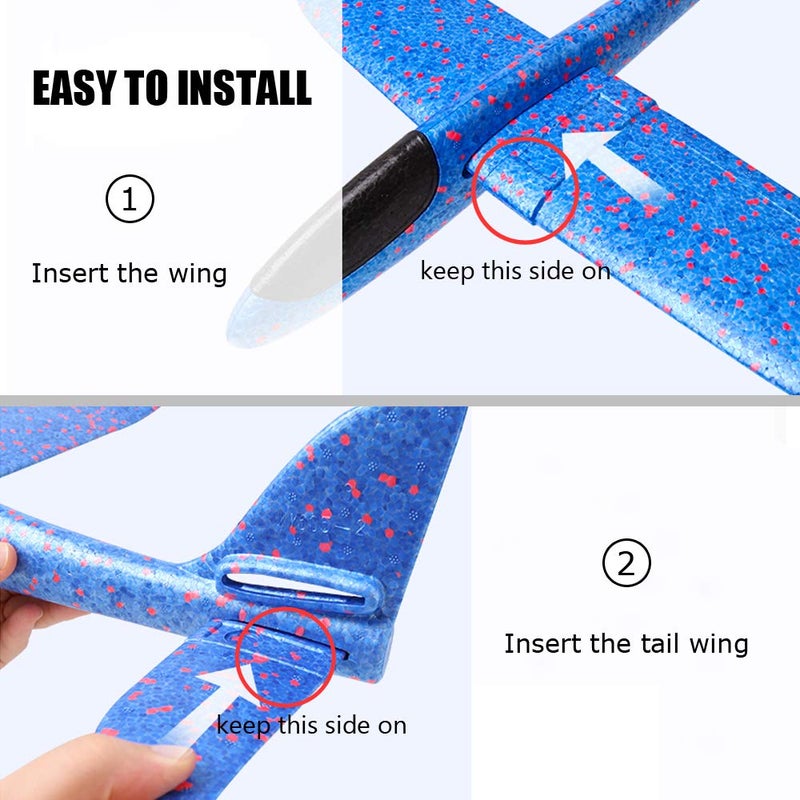BooTaa 2 Pack Airplane Toys, 17.5 Large Throwing Foam Plane, 2 Flight Mode Glider, Flying Toy for Kids, Birthday Gifts for 3 4 5 6 7 8 9 10 11 12 Year Old Boys Girls, Outdoor Sport Toys Party Favors - Image 3