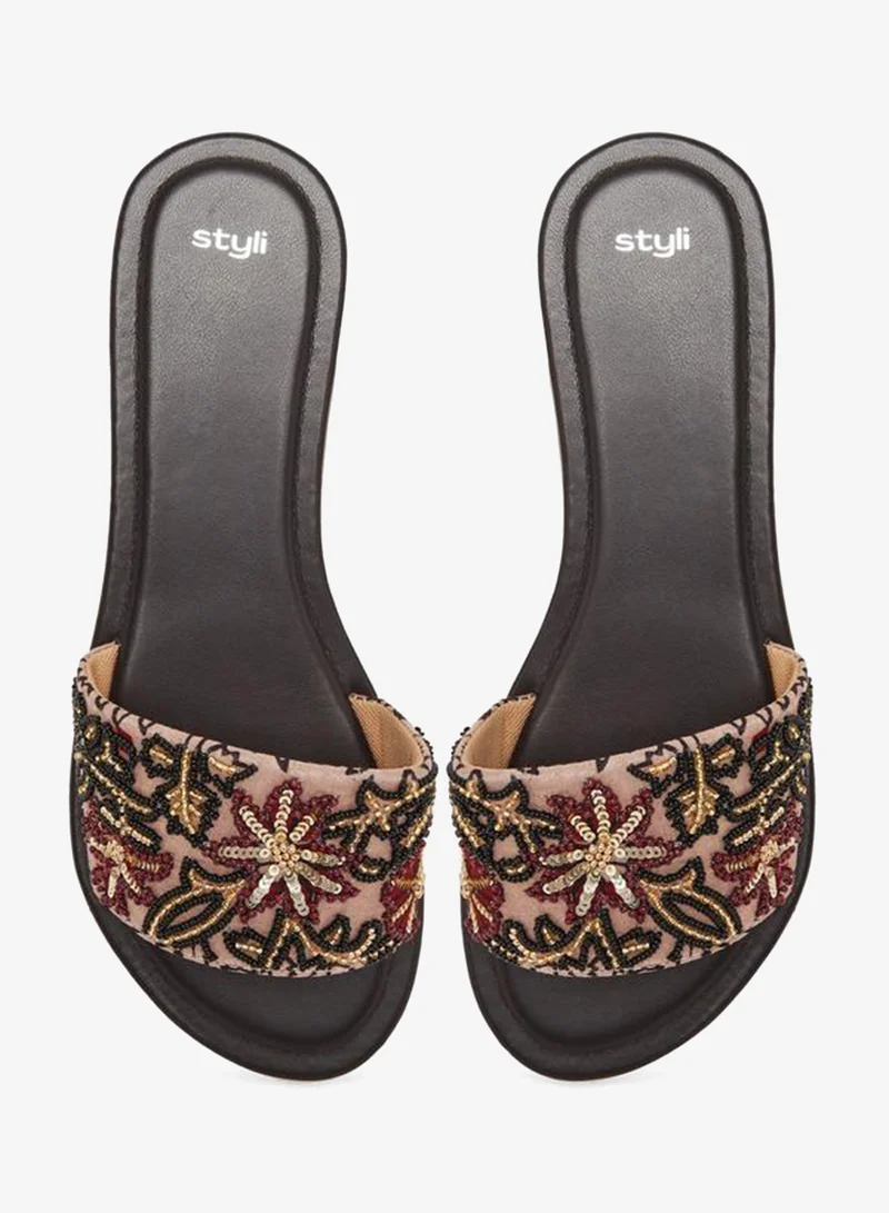 Styli Multi Women Embellished Flat Sandals for Women | Best Price UAE
