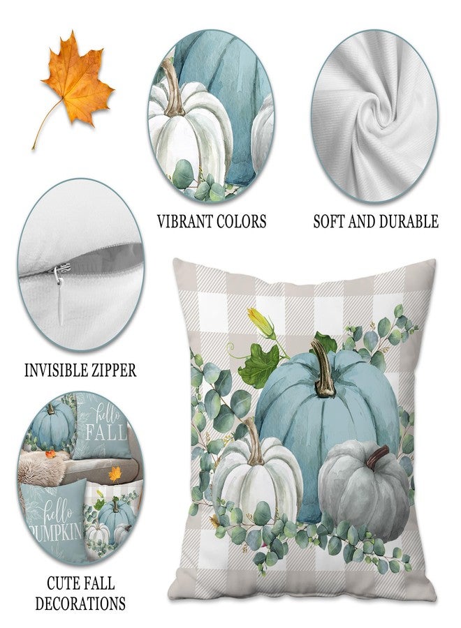 pinata Fall Pillow Covers 18x18 Set of 4, Fall Decorations for Home Throw Pillows for Couch, Indoor & Outdoor Autumn Decor - Blue Pumpkin Seasonal Pillow Covers - Image 5