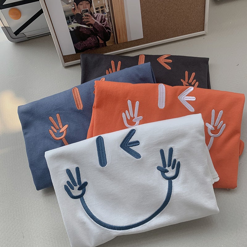 New Short-sleeved T-shirt Men's Summer Korean-style Fashionable Smiley Half-sleeved T-shirt Hong Kong-style Round Neck Fashionable Brand Top - Image 5