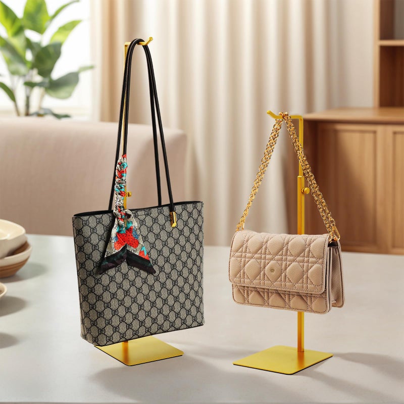 KMtilsh Purse Holder, Adjustable Purse Display Stand , Golden Handbag Display Stand, Hanger Rack for Bags, Suitable for Desktops, Wardrobes and Commercial Storeshook Stand - Image 3