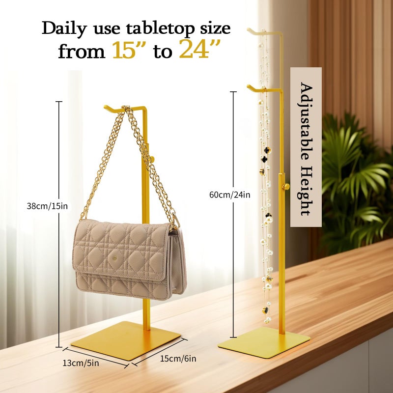 KMtilsh Purse Holder, Adjustable Purse Display Stand , Golden Handbag Display Stand, Hanger Rack for Bags, Suitable for Desktops, Wardrobes and Commercial Storeshook Stand - Image 2