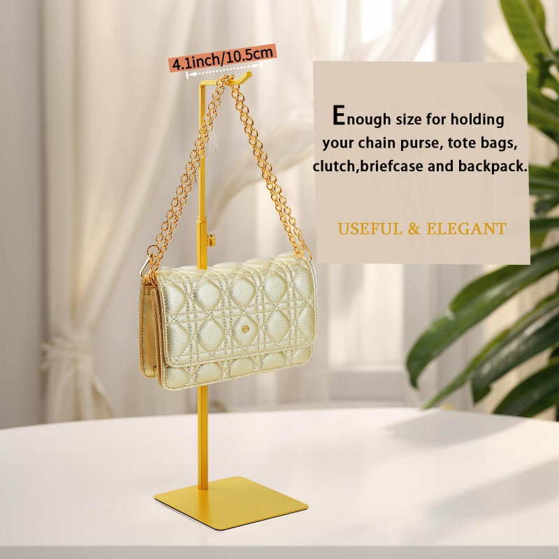 KMtilsh Purse Holder, Adjustable Purse Display Stand , Golden Handbag Display Stand, Hanger Rack for Bags, Suitable for Desktops, Wardrobes and Commercial Storeshook Stand - Image 5