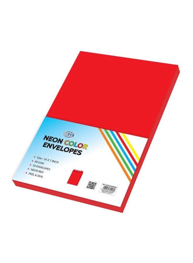 FIS Color Envelopes, Peel & Seal, 10 x 7 Inch, 80 GSM, Red, Pack of 50 - Image 2
