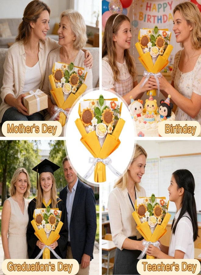 ilifemate Crochet Flower Bouquet, Birthday Gifts for Mom Grandma Wife - Handmade Crochet Flowers Sunflower Gifts for Women, Romantic Gift for Her, Anniversary, Graduation - Image 5