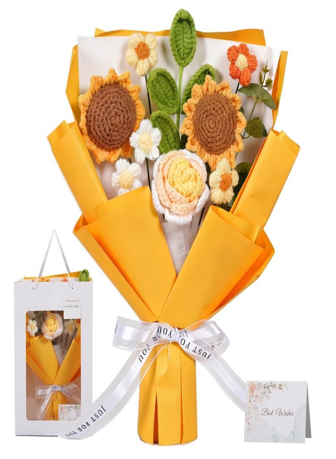 ilifemate Crochet Flower Bouquet, Birthday Gifts for Mom Grandma Wife - Handmade Crochet Flowers Sunflower Gifts for Women, Romantic Gift for Her, Anniversary, Graduation - Image 1