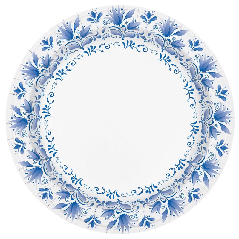Charmount Large Paper Plates  100pcs Disposable  Blue Flower Printed  Soak & Cut Proof for Parties & Daily Use - Image 1
