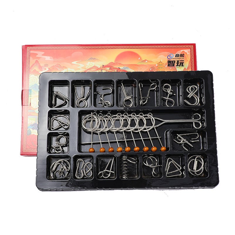 Luban Lock Educational Toys Nine-Chain Intelligence Tripping 24-Piece Set Full Set Student Children Tripping Kongming Lock - Image 1