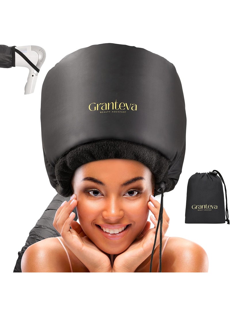 Granteva - Hooded Hair Dryer wA Headband Integrated That Reduces Heat Around Ears  Neck  Hair Dryer Hooded Diffuser Cap for Curly Speeds Up Drying Time Safety Deep Conditioning At Home  Portable Large - Image 1