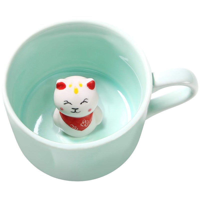 Lemon Park 3D Coffee Mug Animal Inside Cup 8 oz with Lucky CatCute Cartoon Handmade Ceramics CupChristmas Birthday Surprise for Friends Family or Kids Lucky Cat