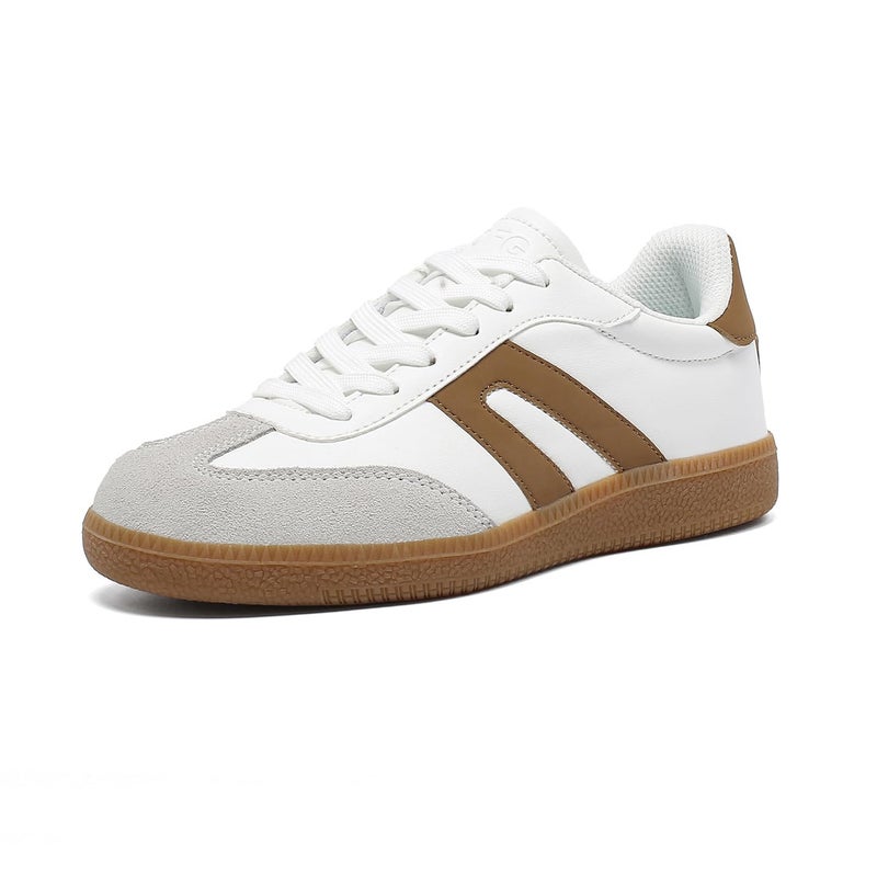 OFG Women's Retro Gum Sole Fashion Sneakers-Lace Detail Casual Retro Walking Shoes-Gum Sole Casual Tennis-Anti Slip Trainersï¼ˆBeige Grey,6ï¼‰ - Image 1