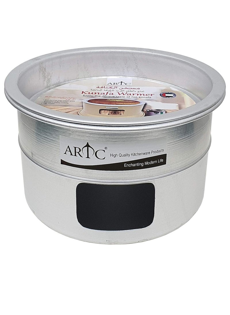 ARTC - 2-Piece Portable Kunafa Warmer Stand Cooking Plate Silver 34cm - Image 1