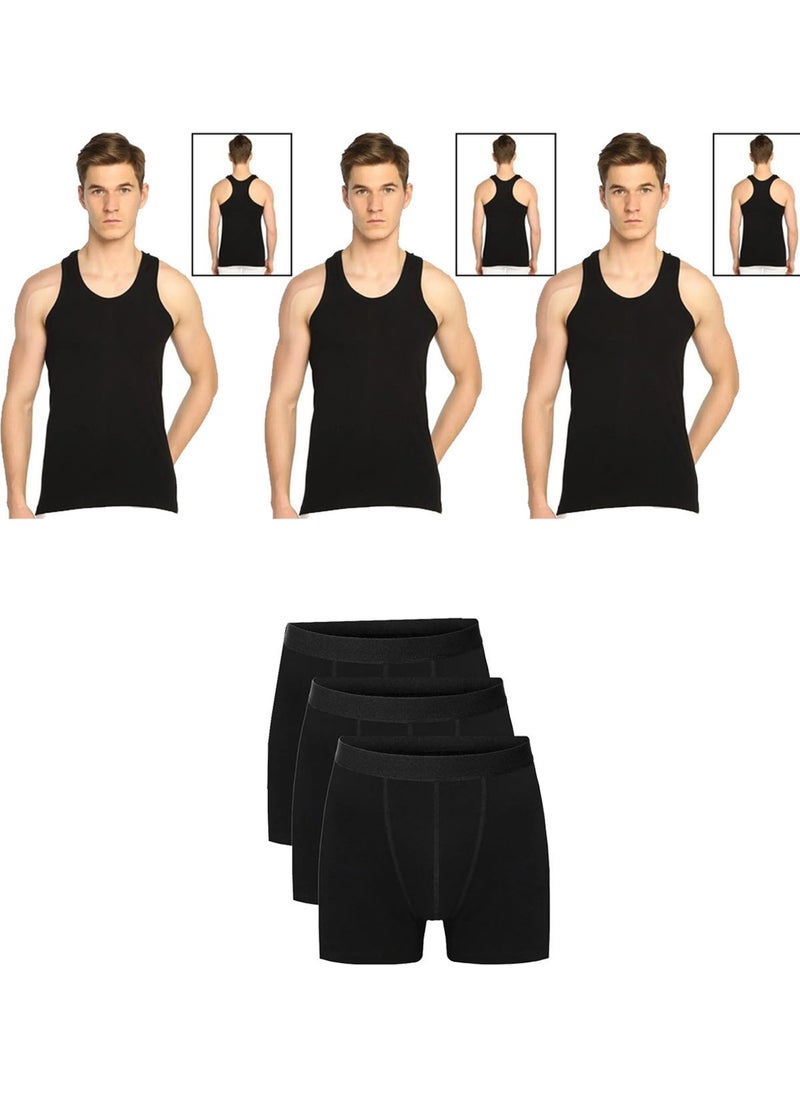 Belifanti Collection Men's Cotton 3-Piece Black Athlete Undershirt and 3-Piece Black Boxer 6 Piece Set  - Image 1