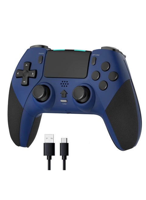 وحدة تحكم لاسلكية للألعاب متوافقة مع PlayStation 4/Slim/Pro/Pc، بطارية مدمجة قابلة لإعادة الشحن بقوة 800 مللي أمبير في الساعة، اهتزاز مزدوج، تحكم في الحركة بستة محاور، صوت، توربو (أزرق وأسود)