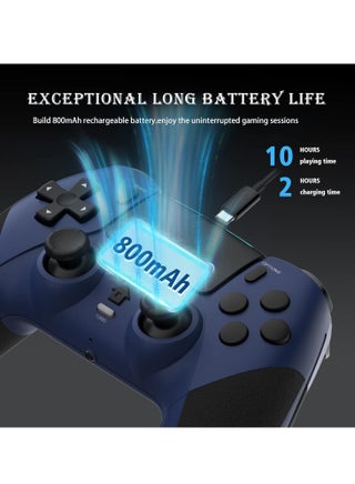 Wireless Controller for PS4, Game Controller Compatible with Playstation 4/Slim/Pro/PC, Built-in 800mAh Rechargeable Battery, Dual Vibration, 6-Axis Motion Control, Audio, Turbo (Blue & Black) - view 3