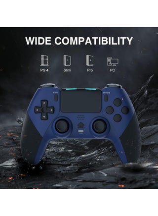 Wireless Controller for PS4, Game Controller Compatible with Playstation 4/Slim/Pro/PC, Built-in 800mAh Rechargeable Battery, Dual Vibration, 6-Axis Motion Control, Audio, Turbo (Blue & Black) - view 2