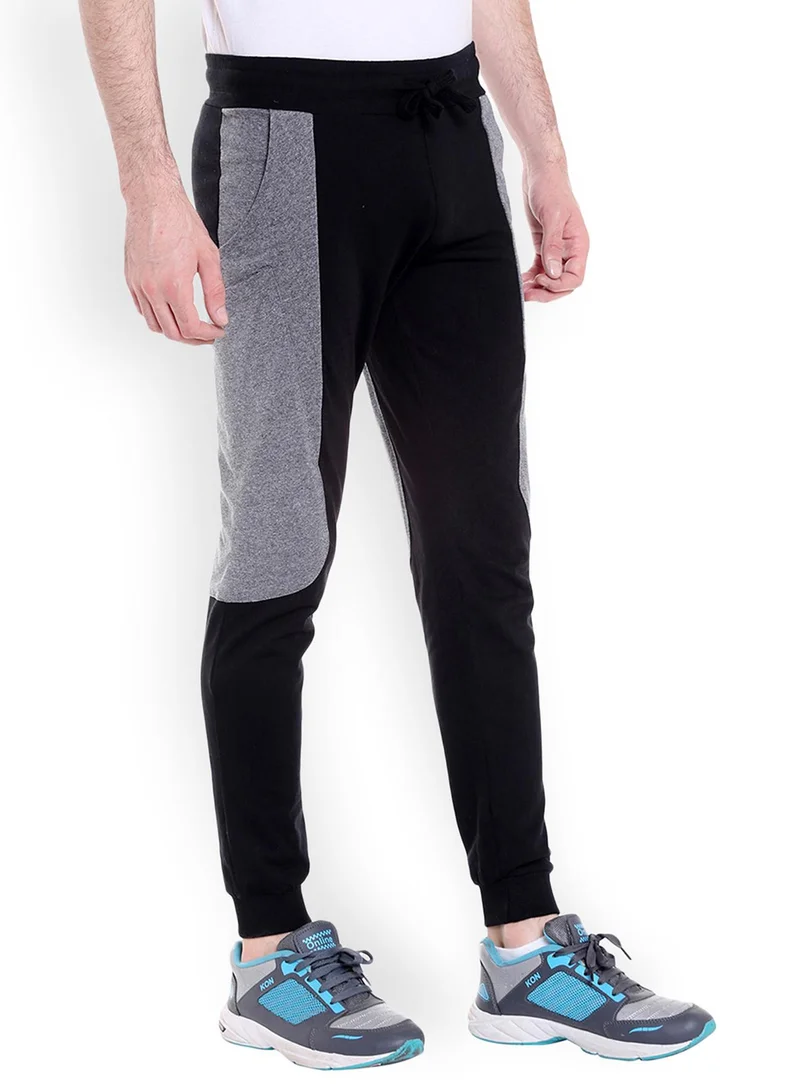 Campus Sutra Men's Onyx Black Contrast-Panel Trackpants