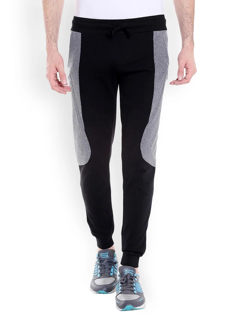 Campus Sutra Men's Onyx Black Contrast-Panel Trackpants