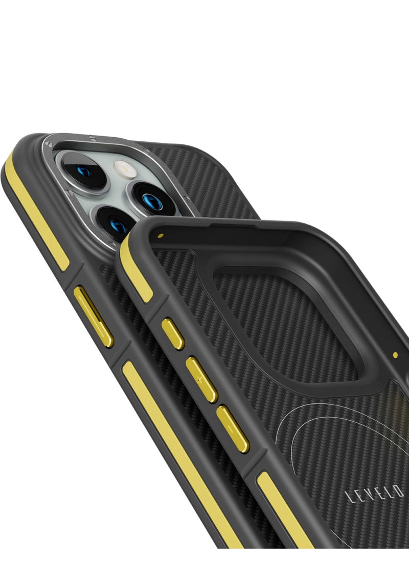 LEVELO - Ox Carbon Case For iPhone 15 Pro - Yellow - Image 1