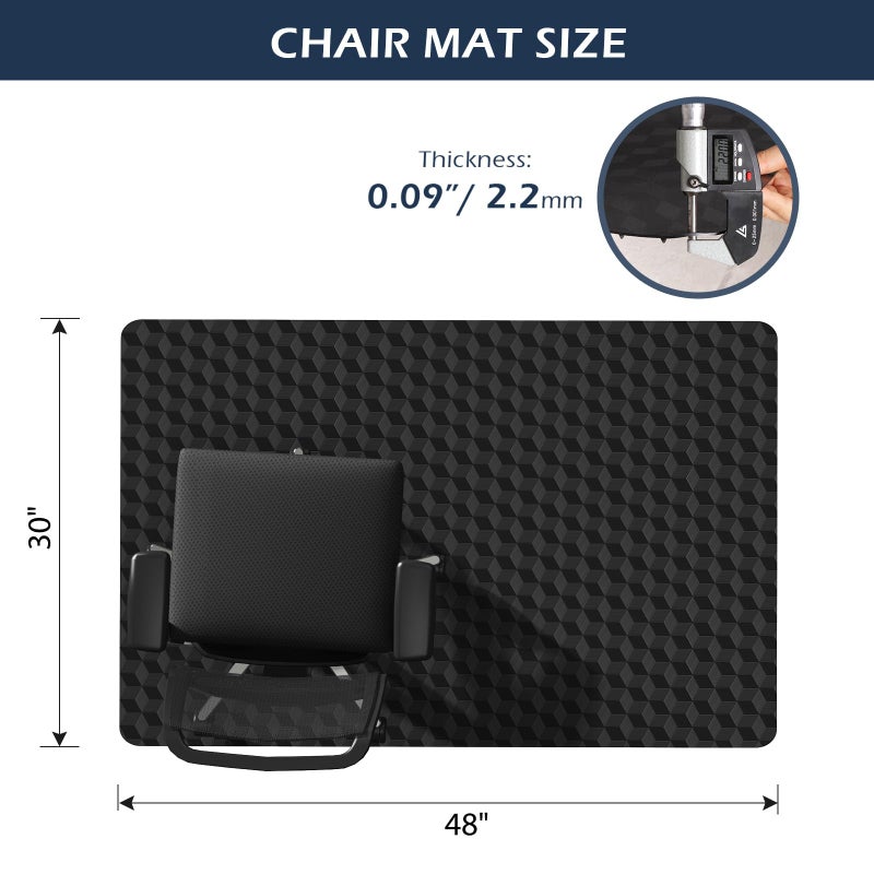 SALLOUS Chair Mat for Carpet, 30" x 48" Office Chair Mat for Carpeted Floors, Heavy Duty Vinyl Floor Mat with Grips, Non-Slip Carpeted Floor Protector Computer Desk Mat for Home Office (Black) - Image 2