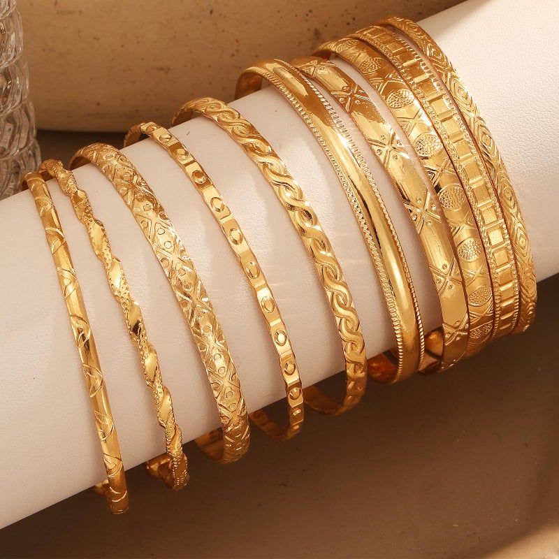 IFKM Gold Bangles Bracelets For Women, 14k Gold Plated Multi Layer Stackable Open Bracelet Set, Elegance Trendy Charms Non Tarnish Minimalist Textured Boho Jewelry Gift for Women - Image 5