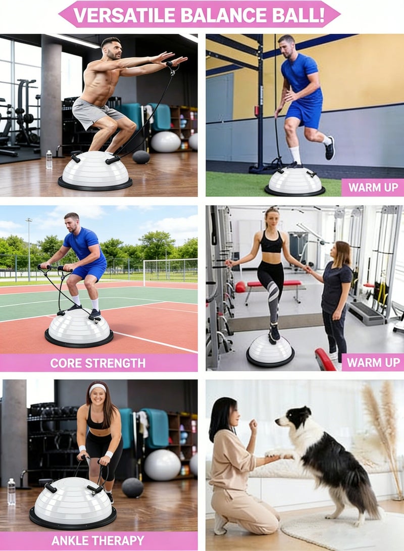 YelaJoy Half Balance Ball Trainer - 23 Inch Half Exercise Ball for Workout, Physical Therapy, Yoga, Home Gym, Core Strength, Stability, Fitness, Balance Training Equipment with Resistance Bands, Foot Pump，Home Gym Workout (Grey) - Image 2