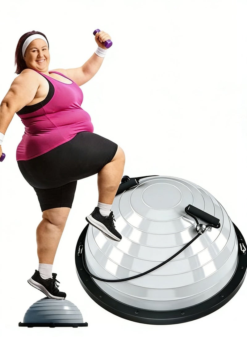 YelaJoy Half Balance Ball Trainer - 23 Inch Half Exercise Ball for Workout, Physical Therapy, Yoga, Home Gym, Core Strength, Stability, Fitness, Balance Training Equipment with Resistance Bands, Foot Pump，Home Gym Workout (Grey) - Image 1