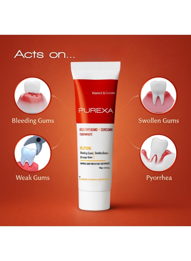 PUREXA Healthy Gums Curcumin Toothpaste Combo | 2 Herbal Gum Care Toothpaste (100g Each) with 2 Bamboo Toothbrushes | Ayurvedic Oral Care for Gum Bleeding, Swelling & Fresh Breath - Image 3