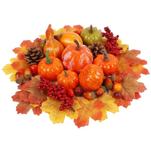 winemana 57pcs Fall Decorations for Home - Small Pumpkins for Decorating with Fake Leaves, Gourds & Pinecones -Thanksgiving Decor for Table Centerpiece Indoor Room Autumn Harvest Decor - Image 1