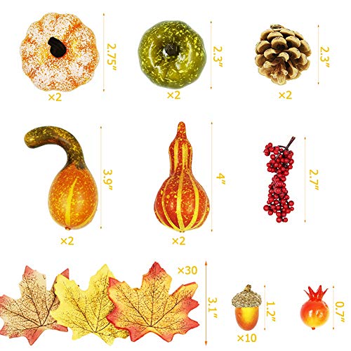 winemana 57pcs Fall Decorations for Home - Small Pumpkins for Decorating with Fake Leaves, Gourds & Pinecones -Thanksgiving Decor for Table Centerpiece Indoor Room Autumn Harvest Decor - Image 3