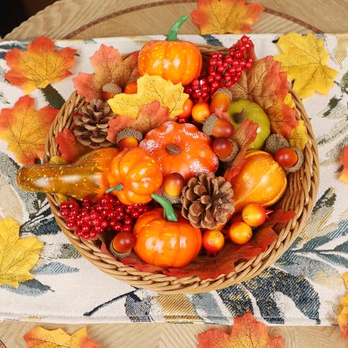 winemana 57pcs Fall Decorations for Home - Small Pumpkins for Decorating with Fake Leaves, Gourds & Pinecones -Thanksgiving Decor for Table Centerpiece Indoor Room Autumn Harvest Decor - Image 2