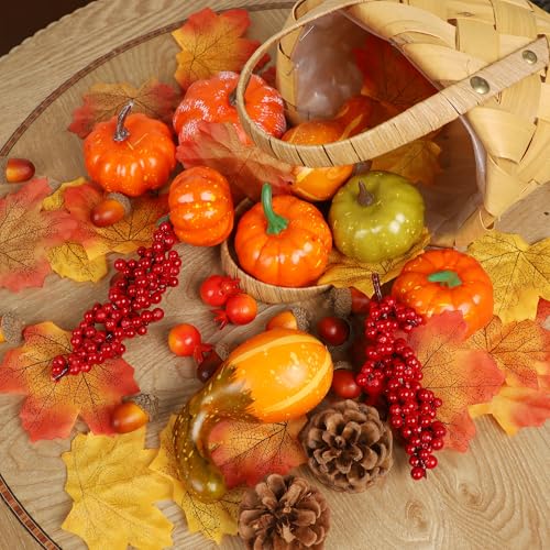 winemana 57pcs Fall Decorations for Home - Small Pumpkins for Decorating with Fake Leaves, Gourds & Pinecones -Thanksgiving Decor for Table Centerpiece Indoor Room Autumn Harvest Decor - Image 4