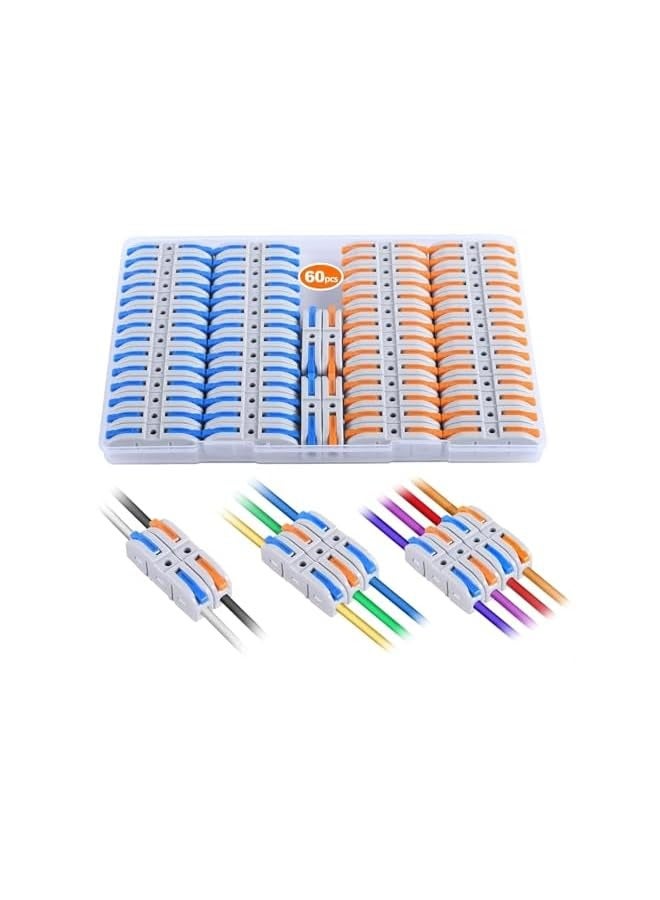 erorex 60PCS Lever Wire Connectors, Quick Connect Electrical Splicing Kit for Compact Inline Terminals,Electrical Connectors Wire Terminals for Any Circuit Inline Splices - 28-12 AWG, 1 in 1 out - Image 1