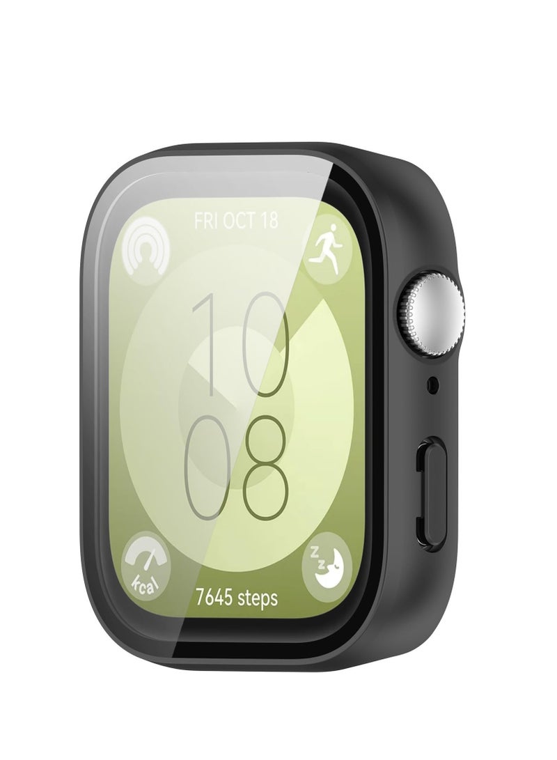 Case for Huawei Watch Fit 3 Hard PC Case + Screen Protector Protective Cover Full Coverage Shockproof (Black) - Image 1