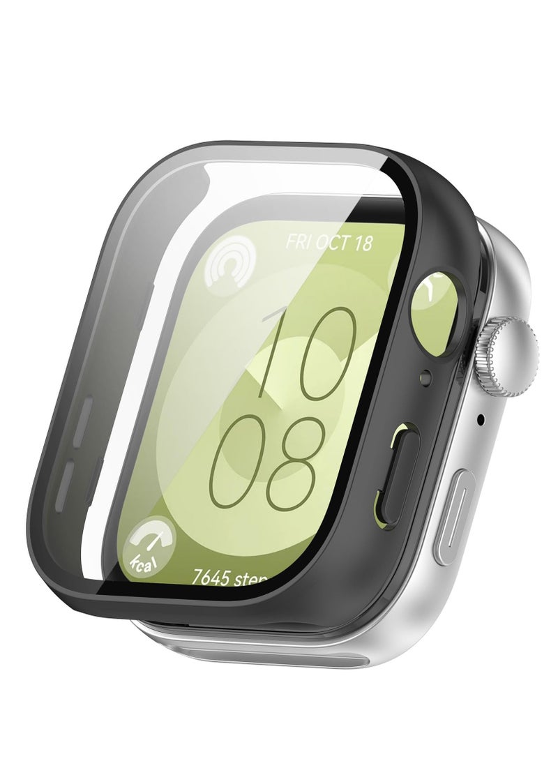 Case for Huawei Watch Fit 3 Hard PC Case + Screen Protector Protective Cover Full Coverage Shockproof (Black) - Image 3