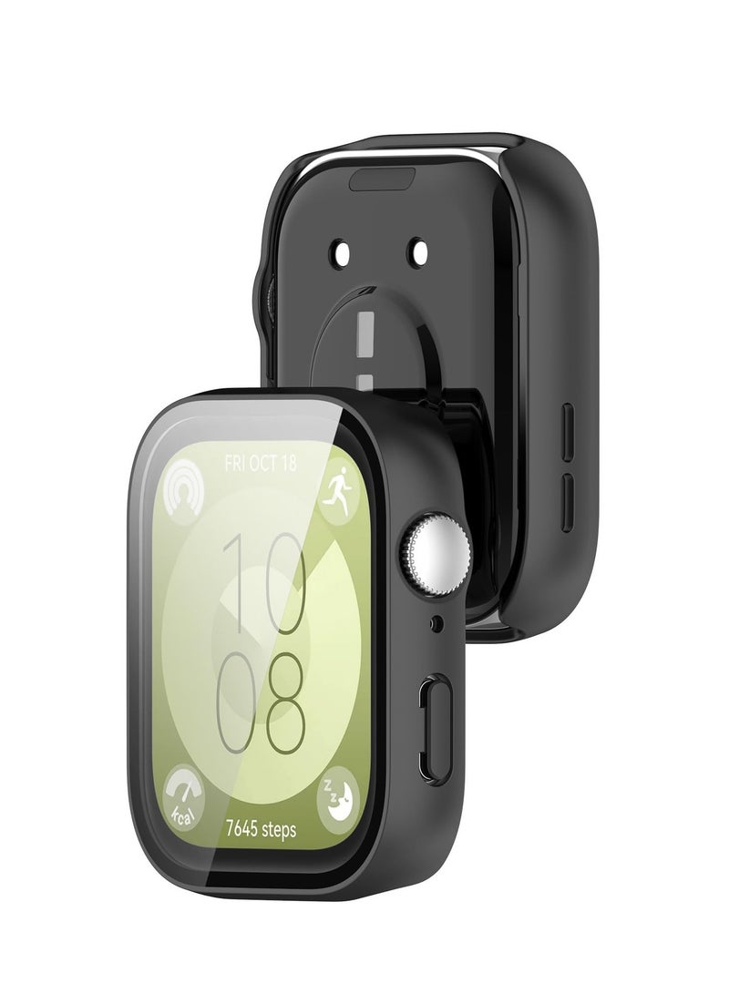 Case for Huawei Watch Fit 3 Hard PC Case + Screen Protector Protective Cover Full Coverage Shockproof (Black) - Image 2