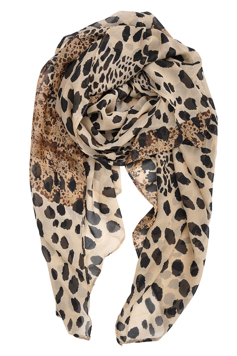YOUR SMILE Ladies/Women's Lightweight Floral Print/Solid Color mixture Shawl Scarf For Spring Summer season (Leopard 2) - Image 1